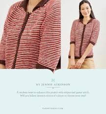 The upper body and sleeves are knitted in reverse stocking stitch, while the lower body uses a knotted rib pattern, which emphasises the shaping of the garment; M By Jennie Atkinson Deramores