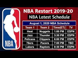 Nba Latest Schedule July 30 August 07 2020 Nba Restart 2020 Youtube