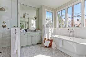 No worries here, we've collected several photo ideas to help you make the right decision worthy of a king or queen. Pale Green Bath Vanity With Gray Mosaic Marble Floor Transitional Bathroom