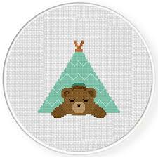 Brown bear cross stitch patterns. Sleeping Bear In Teepee Cross Stitch Pattern Daily Cross Stitch