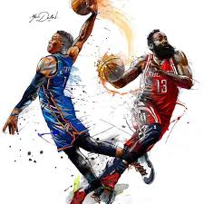 Russell Westbrook Oklahoma City Thunder James Harden Houston Rockets Nba Basketball Art Basketball Pictures Nba Wallpapers