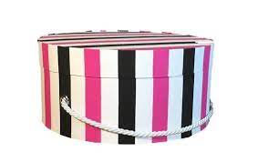 12 Hat Box In Black Pink And White Stripe Fabric Etsy Pink And White Stripes Hat Box Fabric Covered Boxes