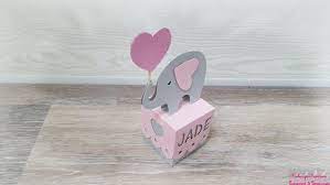 Lot De Boites A Dragees Bapteme Theme Elephant Coeur Rose Pale Etsy Novelty Lamp Lamp Table Lamp