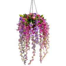 Outdoor faux hanging flower baskets. Mixiflor Artificial Wisteria Hanging Flower Hanging Basket Silk Flower Wisteria Garland Vine For Home Outdoor Decoration Buy Online In Andorra At Andorra Desertcart Com Productid 93511532