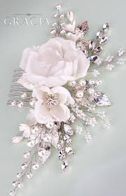 Flower rhinestone wedding clip bride hair pins piece comb barrette head pieces. Rose Floral Hair Accessories White Bridal Hair Flower Comb With Rhinestones By Topgracia
