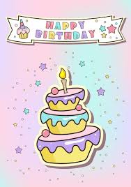 Cartão de feliz aniversário com bolo fofo de desenho animado Ilustração em  vetor de design colorido | Vetor Premium