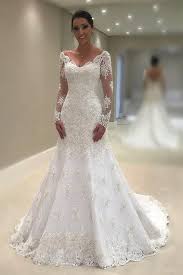 2019 Mermaid Trumpet Wedding Dresses V Neck Long Sleeves Tulle With Applique And Mermaid Trumpet Wedding Dresses Trumpet Wedding Dress Wedding Dresses