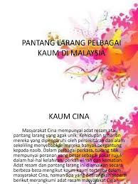 Adat resam dan pantang larang kaum cina. Pantang Larang Pelbagai Kaum Di Malaysia
