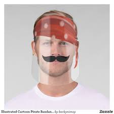 Illustrated Cartoon Pirate Bandana Mustache Funny Face Shield Zazzle Com In 2020 Pirate Bandana Face Shield Funny Faces