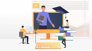 Working at home, coworking space, concept illustration. People Using Computers And Studying At Online School Free Vector Nohat Free For Designer