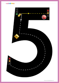 Road Numbers Math Training Game Tracing Number 5 Pre K Free Printable Game Numbers Preschool Writing Numbers Math For Kids