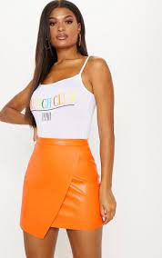 Orange Faux Leather Wrap Mini Skirt Orange From Prettylittlething On 21 Buttons