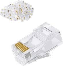 An ethernet cables uses a rj45 connector that has 8 pins. Amazon Com Cat6 Rj45 Ends Cablecreation 100 Pack Cat6 Connector Cat6 Cat5e Rj45 Connector Ethernet Cable Crimp Connectors Utp Network Plug For Solid Wire And Standard Cable Transparent Computers Accessories