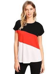 Black And Pink Shirt Womens Romwe Women S Color Block Blouse Short Sleeve Casual Tee Shirts Tunic Tops Black Pink White S At Amazon Women S C Tunic Tops Shirt Tunic Top Color Block Blouse