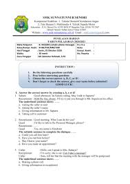 Soal bahasa inggris kelas 2 tentang kendaraan. Soal Ulangan Harian I Taking Phone Message Worksheet