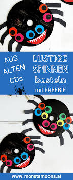 Lustige Spinnen Basteln Aus Alten Cds Basteln Mit Cds Basteln Halloween Basteln Mit Kindern