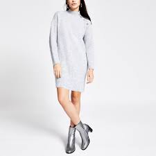 Nock ugg unisex short classic button boots,water resistant australia sheepskin. Grey Button Shoulder Knitted Jumper Dress River Island