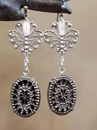 antique heirloom earrings black silver