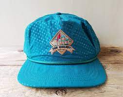 The Quarry Golf Course Vintage Strapback Hat Unique Teal Green Checkered Rope Lined Golfing Duckster Cap Country Club Usa Ballcap Strapback Hats Teal Green Ball Cap