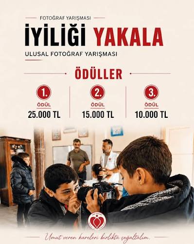 İyiliği Yakala Ulusal Fotoğraf Yarışması başladı! İyiliği, fedakârlığı, paylaşmayı ve dayanışmayı kendi kadrajından anlat. Bir fotoğrafla bir hikâyeye, bir hikâyeyle umuda ortak ol. ❤️ 🏆 1. Ödül: 25.000 TL 🥈 2. Ödül: