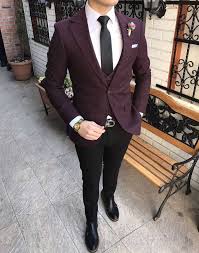 Terziademaltun Italyan Stil Slim Fit Ceket Yelek Pantolon Bordo Takim Elbise T3136 Takim Elbise Erkek Takim Elbise Modasi Stil