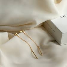 Very Elegant Earrings With Two Bars and a Chain Made of Sterling Silver and  Plated in 24k Gold.