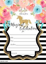 Unicorn Birthday Invitation Card Template Free Free Printable Golden Unicorn Birthday Invitation Template Drevio Printable Birthday Invitations Unicorn Birthday Invitations Birthday Invitations Kids