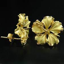 Sterling Silver Yellow Hibiscus Tropical Flower Stud Earrings Hawaiian Jewelry Gold Bridesmaid Jewelry Hawaiian Jewelry Silver Jewelry Design