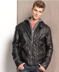 Calvin Klein Jacket Faux Leather Hooded Jacket Mens Coats Jackets Macy S Faux Leather Hooded Jacket Leather Jacket Jackets