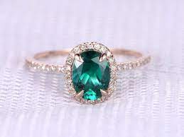 Emerald Engagement Ring Rose Gold 6x8mm Oval Green Stone Diamond Bridal Ring Wedding Ring C Emerald Engagement Ring Rose Gold Emerald Ring Rose Engagement Ring