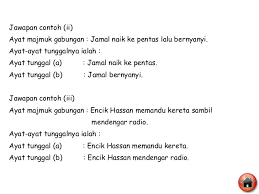 Video ini memberikan contoh yang mudah untuk membuat latihan ayat tunggal dan ayat majmuk. Contoh Ayat Majmuk Atau Rasmi F
