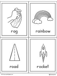 Words that start with the letter r. Letter R Words And Pictures Printable Cards Rain Rug Run Rock Myteachingstation Com