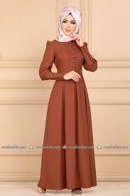 Modaselvim Elbise Aksesuar Dugmeli Pileli Elbise Asm2156 Kiremit Muslim Dress Fashion Muslim Fashion