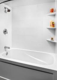 Refinishing a cultured marble bathtub can take several days to accomplish. Wall Systems Fenwick Bath Bathroom Renovations Victoria Bc