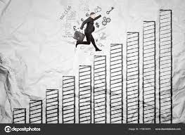 European Manager Running Above Growth Chart Stock Photo