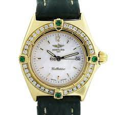 The bezle is set with diamonds weighing an approximate total of 2.32 ct. Breitling Callistino K52043 Emerald And Diamond Bezel Ladies Watch