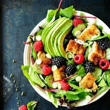 Chicken Salad With Fruit Light Nutritious Salad With Crispy Chicken Avocado And Seasonal Fruit Fruit Recipes Chicken Salad With Fruit Recipe Fruit Serving