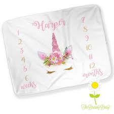 personalized milestone unicorn baby blanket girl growth