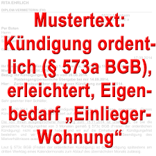 Wann kann eine kündigung wegen eigenbedarfs unwirksam sein? Mustertext Ordentliche Kundigung Eigenbedarf Einliegerwohnung