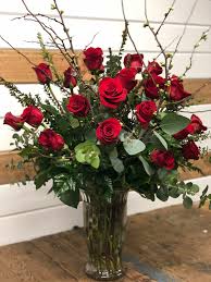 Hosley's natural cylinder tall floor vase 20 high. 2 Dozen Premium Rose Vase W Branches By Fresh Ideas Flower Co