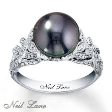 Black And White Pearl Ring With Diamonds Black Pearl Engagement Rings Pearl Wedding Ring Cultured Pearl Ring Pearl Engagement Ring