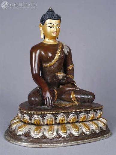 Lord Shakyamuni Buddha Idol | Copper with Gold and Silver Plated | Handmade Exquisite Art | Exotic India Art
