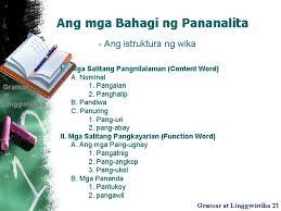 Part of speech), o kauriang panleksiko, ay isang lingguwistikong kaurian ng mga salita (o mas tumpak sabihing bahaging panleksiko) na pangkalahatang binibigyang kahulugan sa pamamagitan ng sintaktiko at morpolohikong asal ng. Bahagi Ng Pananalita At Halimbawa