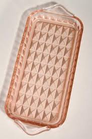 Pink depression glass etched handled basket, candy dish. Vintage Pink Glass Collection