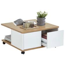 Bestehend aus 2 schubkästen und 1 fach, mit produktdetails. Fmd Mobiler Couchtisch 70x70x35 5 Cm Eiche Dekor Und Hochglanz Weiss Gitoparts