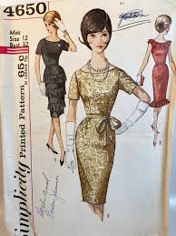 60s Misses Dress, Simplicity 4650, Sewing Pattern, One Piece Dress, Round  Neckline, Slim Skirt, Fitted Dress, Waistline Gathers, 60s Dress