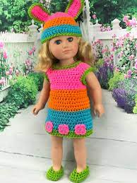 Plus you can try things and take risks you wouldn't necessarily want to when making clothes for someone to wear. Crochet Patterns Galore 18 Inch Doll Bunny Hat With Dress And Shoes
