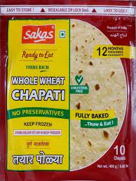 Sakas Whole Wheat Chapati Frozen 10 Pcs 400 G