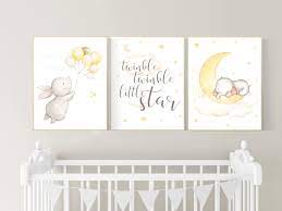 Gender Neutral Nursery Wall Art Yellow Gray Yellow Grey Etsy In 2021 Nursery Wall Art Yellow Baby Room Wall Art Elephant Nursery