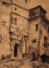 Genes Le Porche Aux Cariatides Par L Artiste Emile Bernard Lavis A La Sepia 31 5 X 23 5 Cm Art Saint Malo Genes